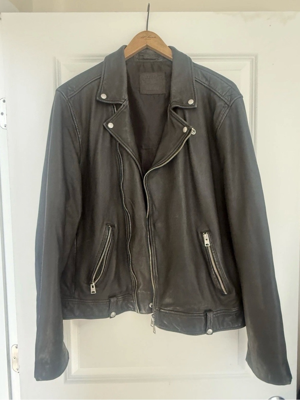 All Saints Black Men’s Leather Bomber Jacket